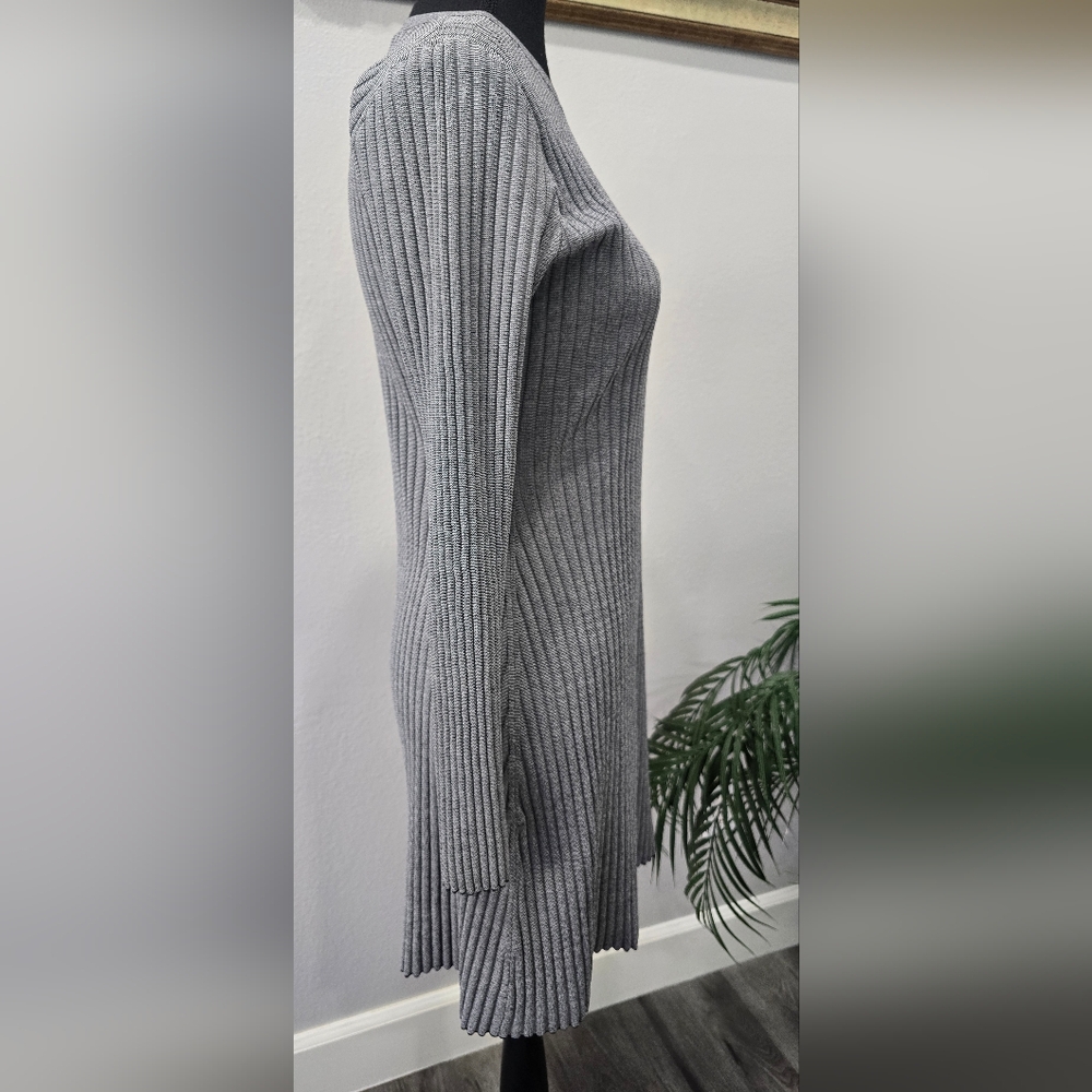 Theory Gray Ribbed Matte Viscose Long Sleeve Sweater Dress Size M Midi Office - Picture 2 of 7